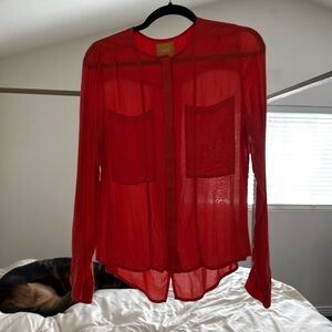 Anthropologie Maeve Coral Button Down Blouse Back Slit Size 8